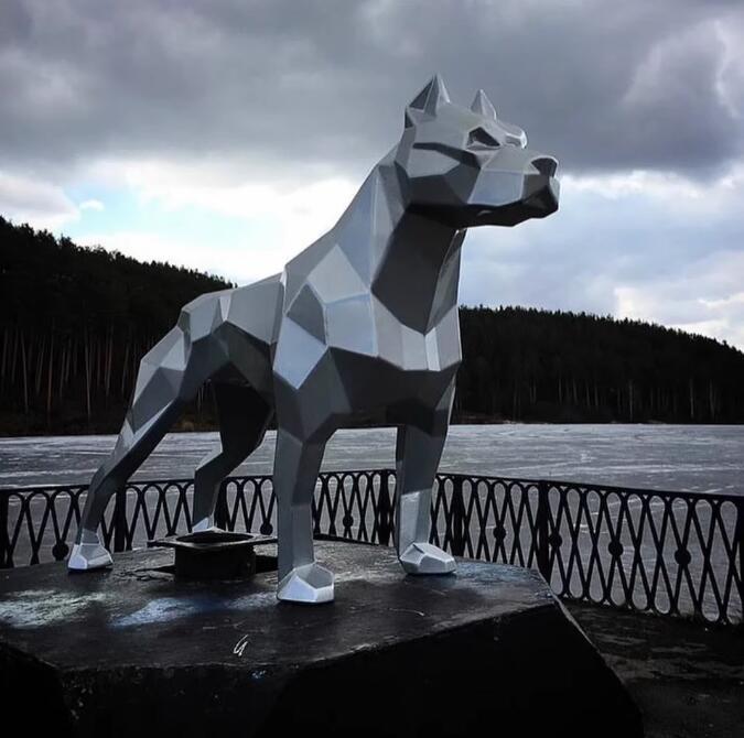 玻璃钢卡通狗雕塑不锈钢切面动物造型摆件