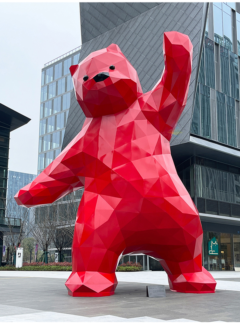 大型玻璃钢切面熊雕塑不锈钢几何块面动物小品摆件