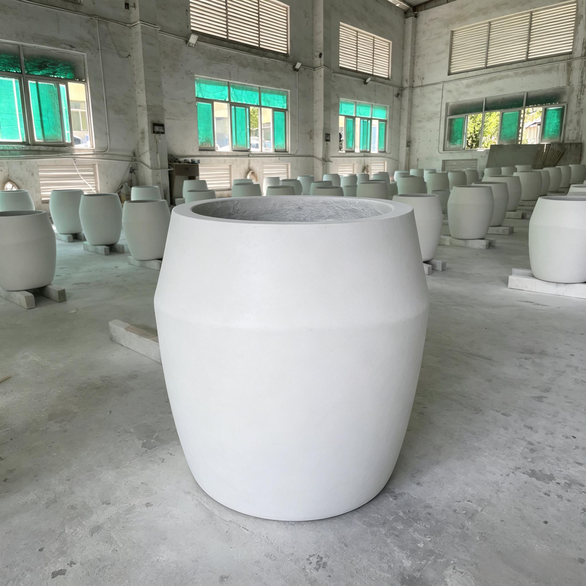 鼓形 GRC 混凝土花盆 UHPC 户外大花钵工程定制 鼓形 GRC 混凝土花盆 UHPC 户外大花钵工程定制