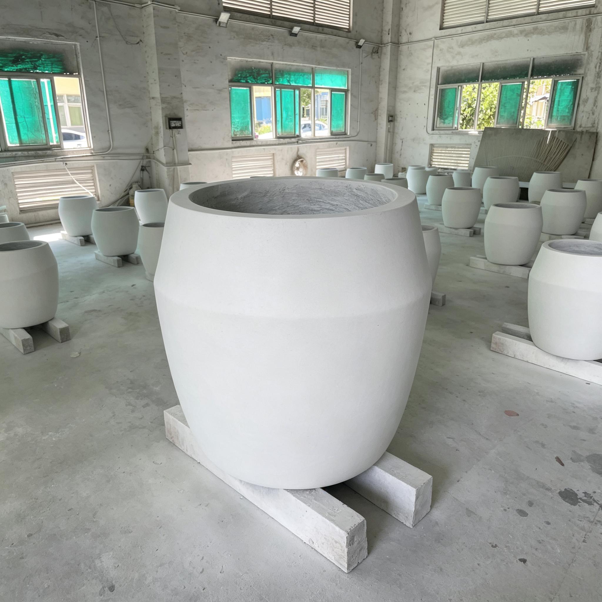 鼓形 GRC 混凝土花盆 UHPC 户外大花钵工程定制 鼓形 GRC 混凝土花盆 UHPC 户外大花钵工程定制